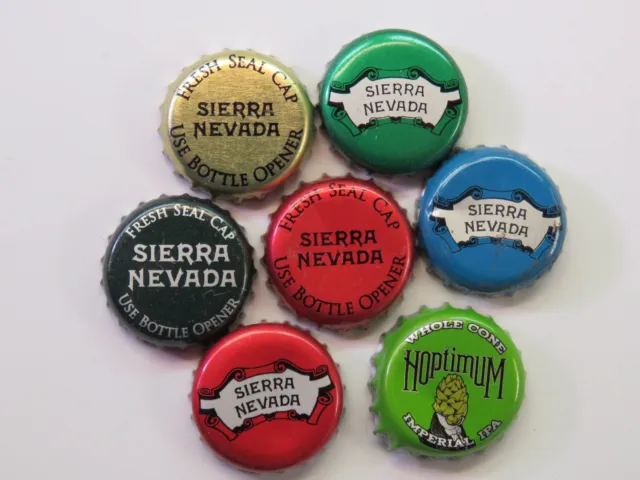 7 Mixed BEER Bottle Crown Caps ~ Sierra Nevada Brewing Co ~ Chico, California
