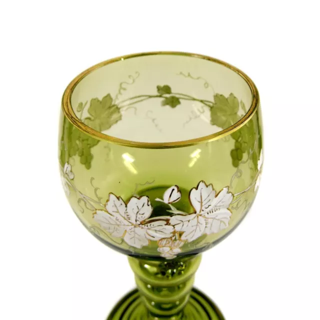 Weinrömer aus olivgrünem Glas mit Emailmalerei, Fritz Heckert um 1890 3