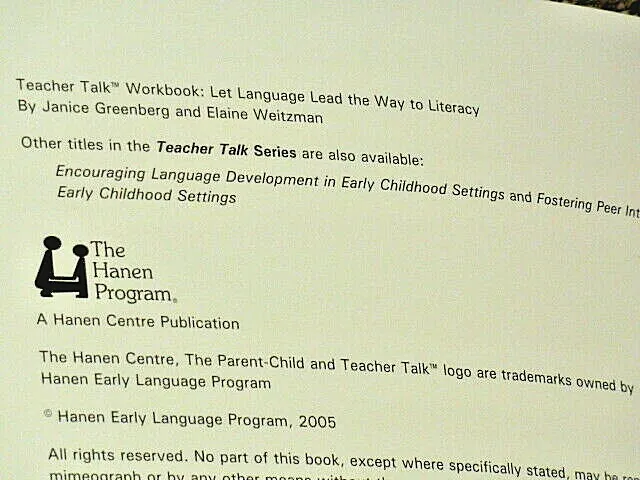 Teacher Talk Workbook Let Language Lead the Way to Literacy Hanen Program New 2