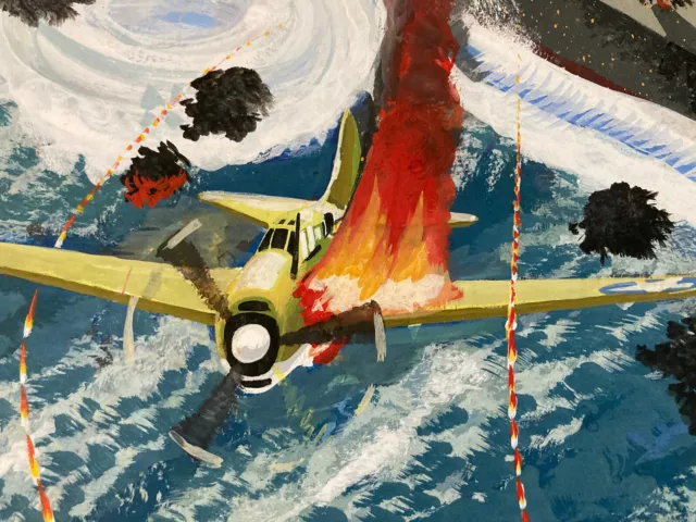 BEAUTIFUL PAINTING GOUACHE Aircraft Boat War WW2 Drawing Bd Francis ...