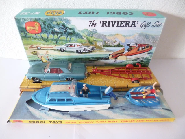 CORGI TOYS GIFT SET n°31 Buick riviera remorque hors bord ski boite copie EUR 209,00 - FR