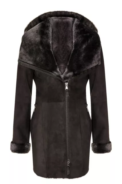 Ladies Brown Hooded Suede Shearling Sheepskin Coat Genuine Spanish Merino Coat Ladies Brown Hooded Suede Shearling Sheepskin Coat Genuine Spanish Merino Coat