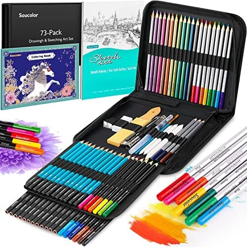 Soucolor 73-Pack Art Supplies for Adults Teens Kids Beginners Artist Drawing ...
