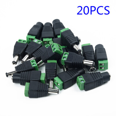 pour Caméra de Vidéo Surveillance Lumière LED 5.5 X 2.1mm 20 Paires DC d'alimentation Connecteur Professionnel Jack Adaptateurs DC Connecteur Plug 12V Mâle et Femelle Fiche 