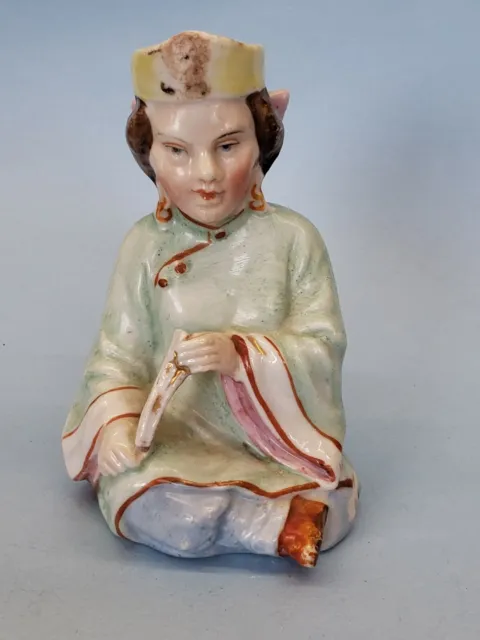 Late 19th Century German Chinoiserie Porcelain Chinese Figural candlestick As is