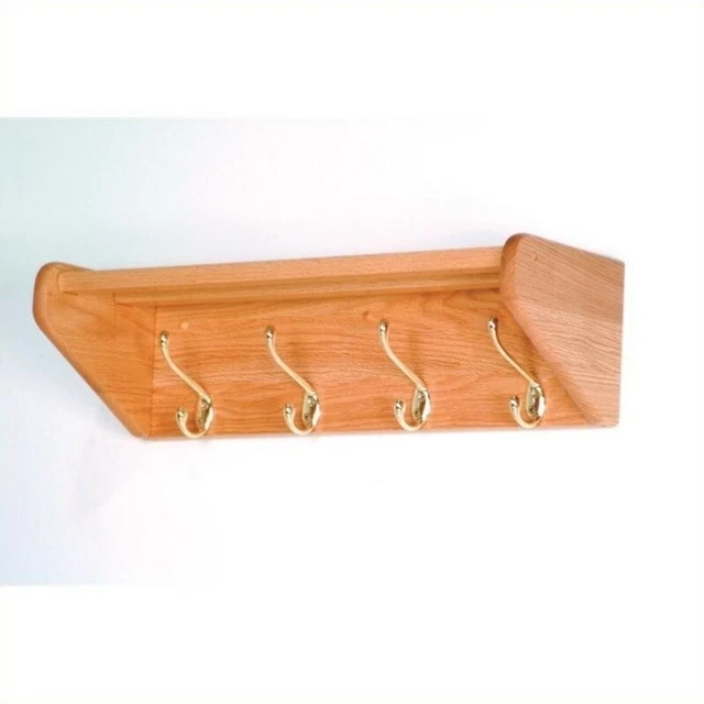 Wooden Mallet Hat and Coat Rack with 4 Brass Hooks in Light Oak