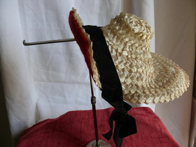 Chapeau Paille Poupée MAELLE – Ancien, Made In France, Fleurs Ruban