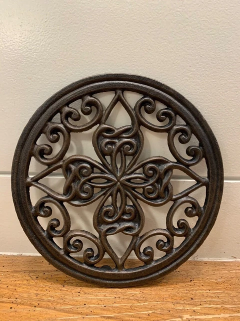 Shamrock Round Swirly Ornate Celtic Cast Iron Footed Trivet or Plant Stand