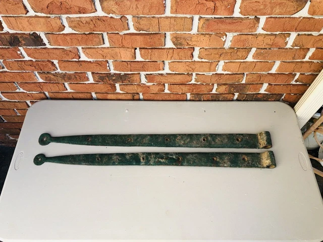 Antique Hand Forged Iron Barn Door Strap Hinges 38" long Pair LARGE