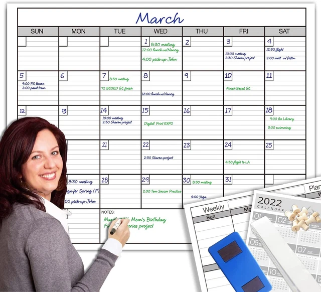 DRY ERASE MONTHLY Large White Board Wall Calendar, 38" x 50", Jumbo