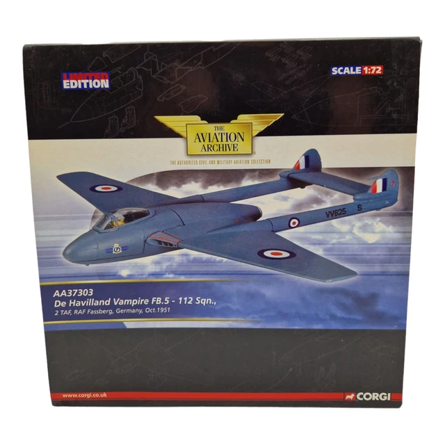 CORGI AVIATION 1:72 SCALE AA37302 DH VAMPIRE FB.9