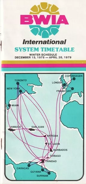 BWIA British West Indian Airways timetable 1978/12/15