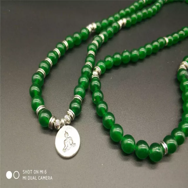 Bracelet 8 mm vert foncé jade 108 Mala yoga lotus Bouddha pendentif Poignet chanceux 2