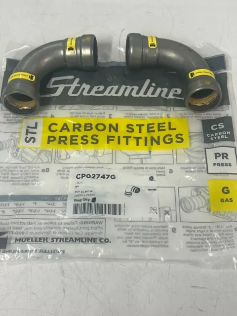 PAIR OF Streamline STL-G 1" Press Carbon Steel 90° Long Radius Elbows CP02747G