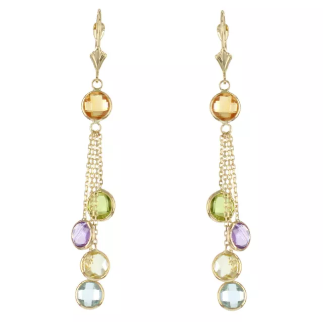 14k Yellow Gold Chandelier Earrings with Round Gemstones Stations By The Yard