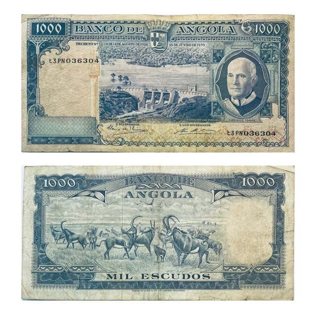 1970 PORTUGUESE ANGOLA 1000 Angolan Escudos (Kwanzas) Banknote Africa