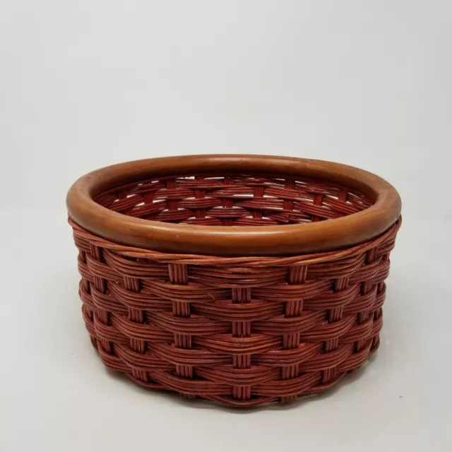 Vintage Dansk Wicker and Wood Basket Red Farmhouse