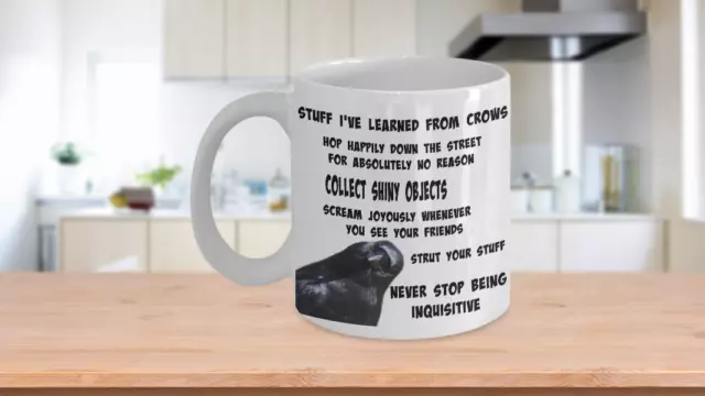 Crow Mug, Stuff I've Learned from Crows, Crow Lover Gift, Crows Coffee Cup Raven