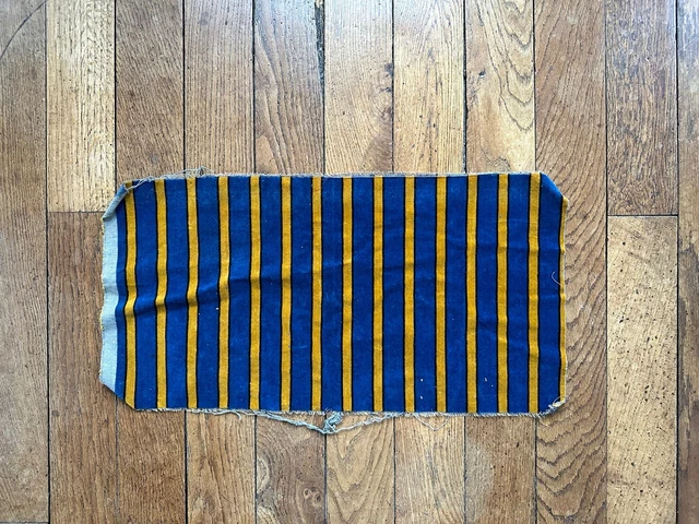 Coupon De Tissu Velours Bleu Moutarde à Rayures - Pour Ameublement, Occasion, Origine France