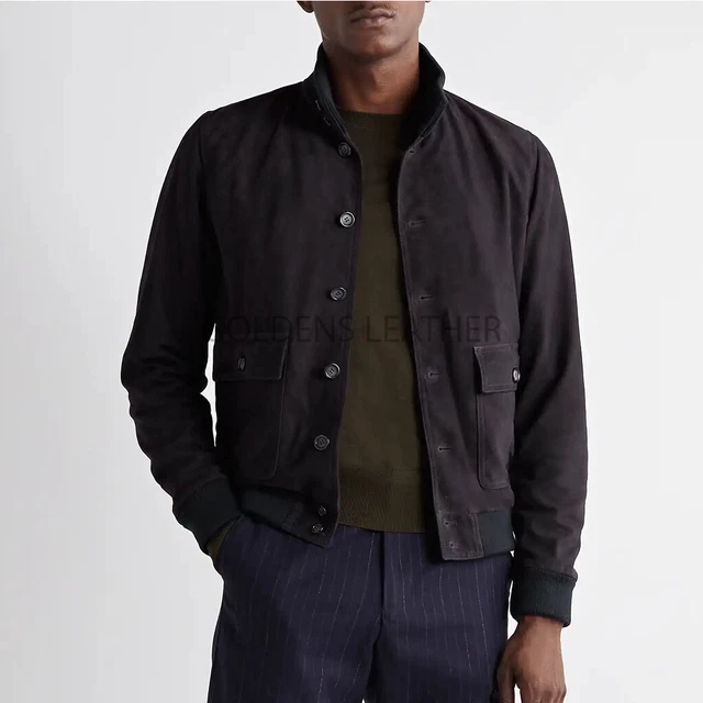Originale Giacca IN Pelle Di Agnello, Slim-Fit Camoscio Bomber Giubbino