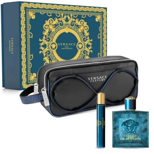 Versace Eros Eau de Toilette Cofanetto 100ml, Travel spray e Pochette
