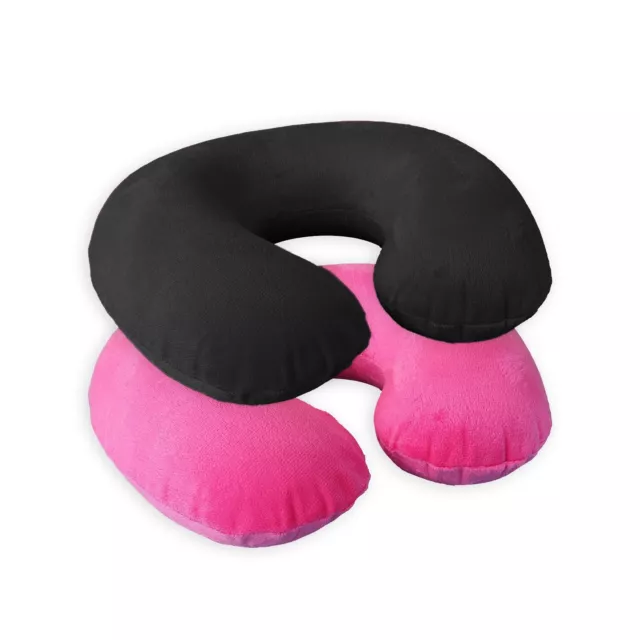 2x Aufblasbares Nackenkissen, Nackenhörnchen, Reisekissen, 1x schwarz u. 1x rosa