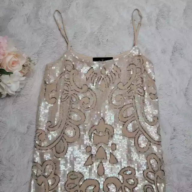 Needle & Thread Gloss Lace Mini Dress In Vintage Cream Sequin Bead Accent Size 2 2