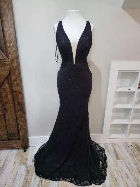 La Femme Cutout lace embellished gown. Size 10 NWOT Black