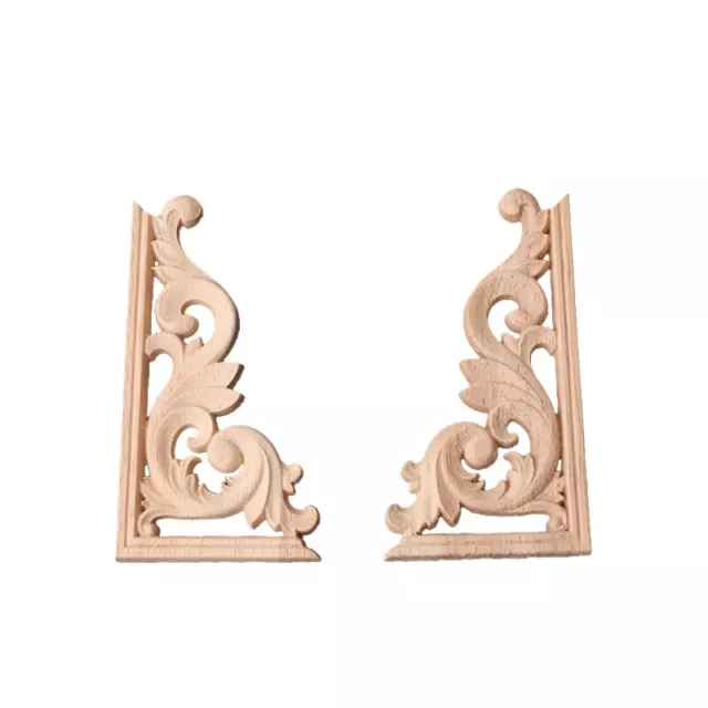 1Pair Wood Carved Corner Onlay Applique Frame Decor Furniture Craft Unpainted 2