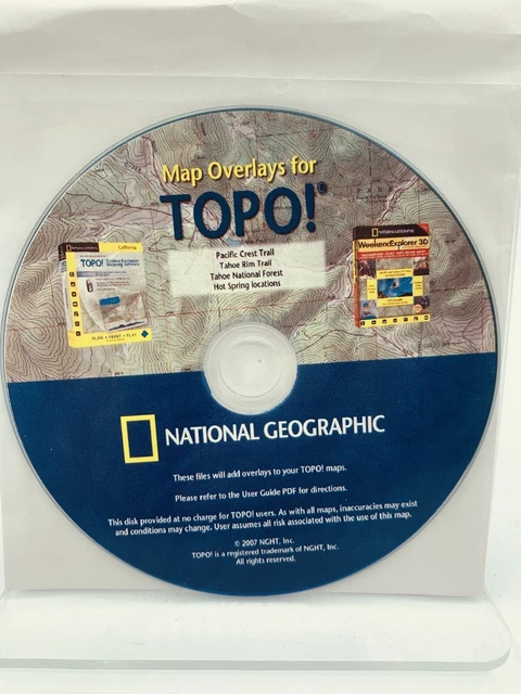 National Geographic - Map Overlays For TOPO Pacific Crest Trail/Tahoe/Hot Spring