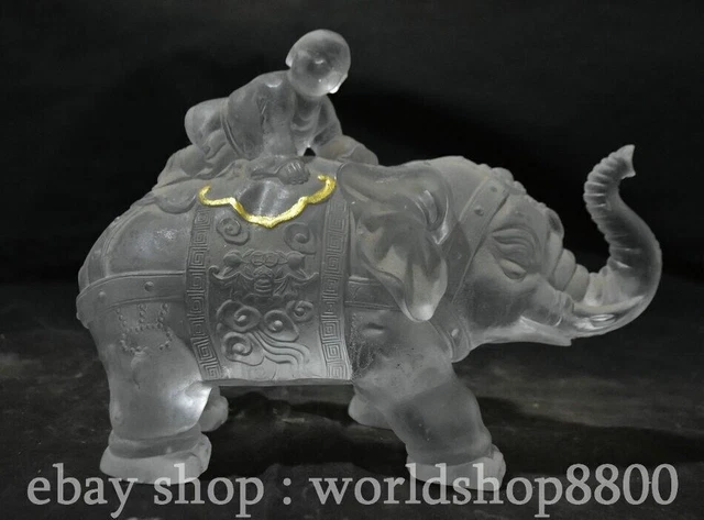 10" Chinese Natural Crystal Carving People Big Elephant Statue Sculpture