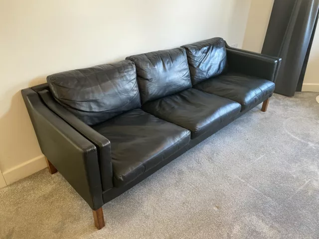 Borge Mogensen Style Black Leather Sofa