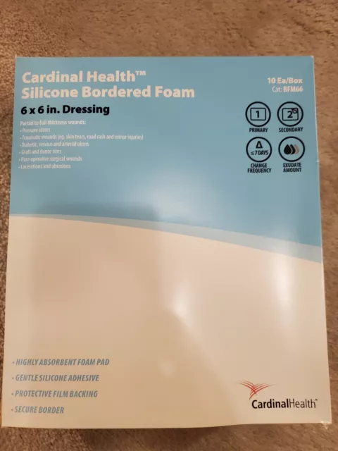 Cardinal Health Silicone Bordered Foam Dressing, 6" x 6", 10 Pads