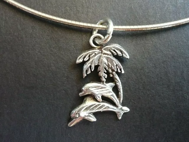 Sterling Silver Choker Chain with Dolphins Pendant 3