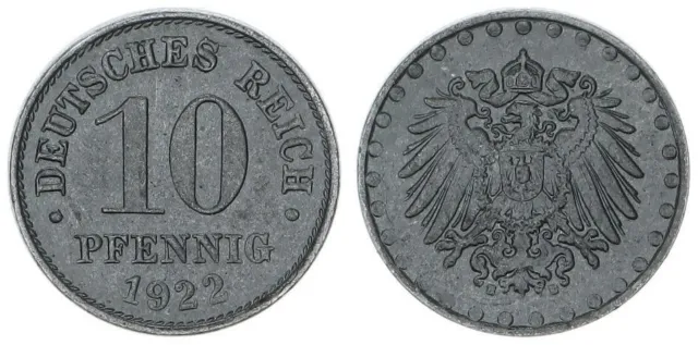 Kaiserreich 10 Pfennig 1922 E besseres Münzzeichen fast prägefrisch,zapo 103296