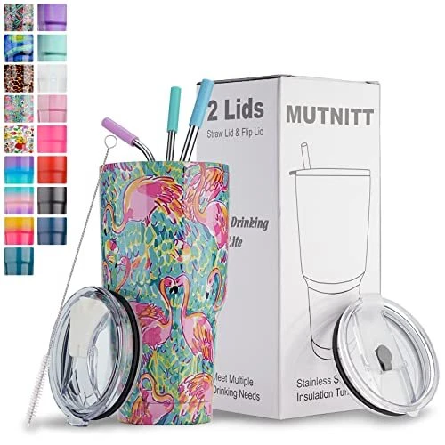 Travel Mug with Lids and Straws Stainless Steel Vacuum Insulated Coffee Tumbler