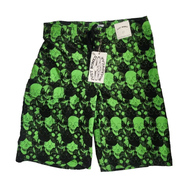 NWT Men/Boy 27 JUST BONES BOARD SHORTS Skulls Skull Skeleton Green Black Skate