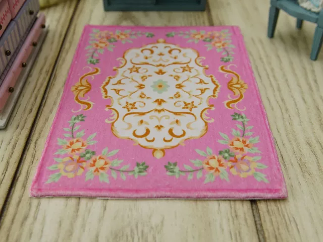 Beautiful Pink Ivory Aubusson Design Dollhouse Miniature Rug 1:12