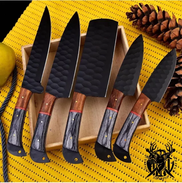Handmade Damascus Chef Knife Set, of 5 Pcs Kitchen Knives, Mothers Day Gift  