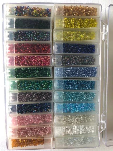 Glass Seed Beads 10/0, 550 grams, Bulk Lot 24 Colors in individual Storage NEW Glass Seed Beads 10/0, 550 grams, Bulk Lot 24 Colors in individual Storage NEW
