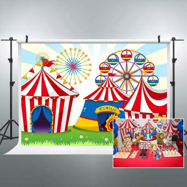 Circus Carnival Backdrop Fabric Polyester Ferris Wheel Red Tent 7Wx5H