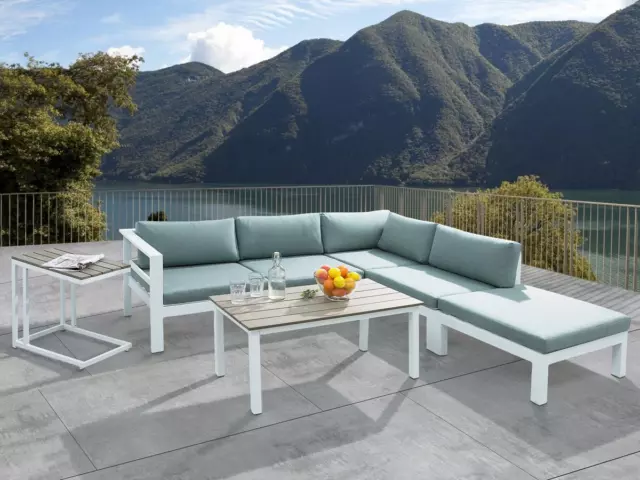 De Diseño Aluminio Lounge Asientos Muebles Jardín Conjunto Blanco Verde Terraza