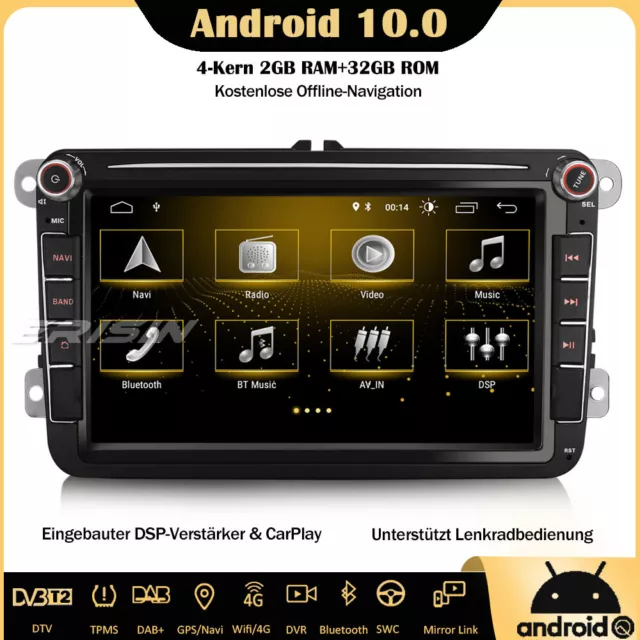 Android 10 Autoradio GPS DAB CarPlay Für VW T5 Passat Polo Golf 5/6 Tiguan Jetta