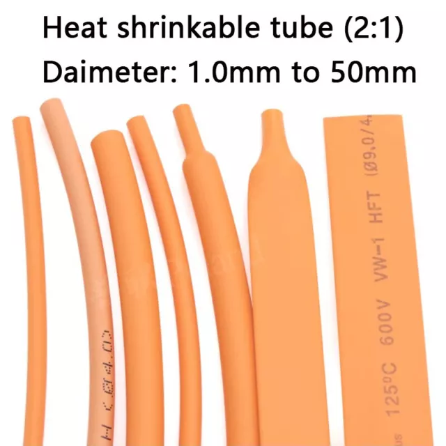 Φ1~Φ50mm 2:1 Orange Heat Shrink Heatshrink Shrinkable Tube Tubing Wire Sleeving