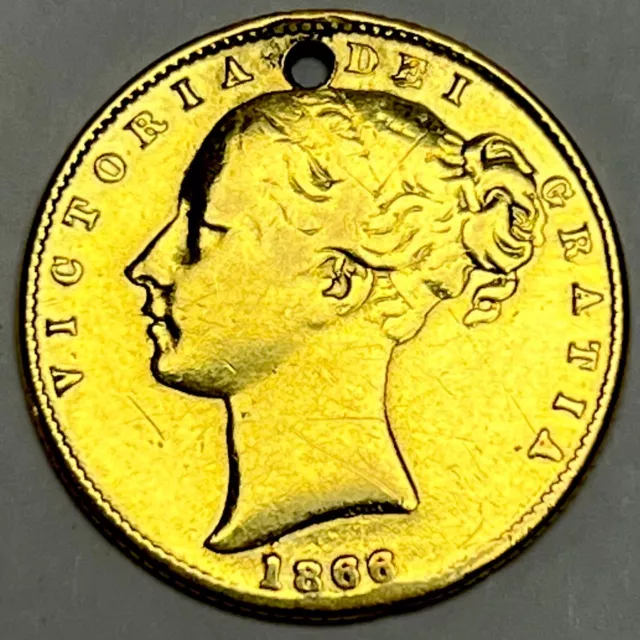 Great Britain 1866 Gold Full Sovereign Queen Victoria: Holed