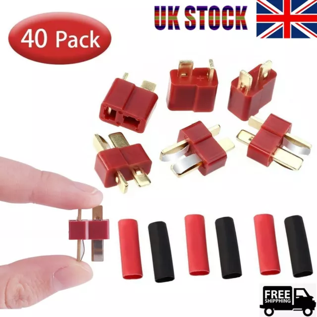 40Pcs T Plug Male Female Connectors Deans Style+Heat Shrink For RC LiPo Battery