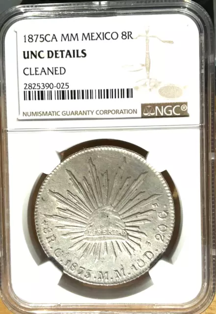 1875 CA-MM Mexico 8 Reales, NGC UNC Details- Cleaned