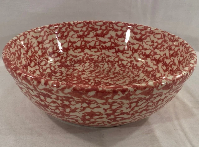 Roseville Spongeware Large 10" Cranberry Pink Serving Bowl