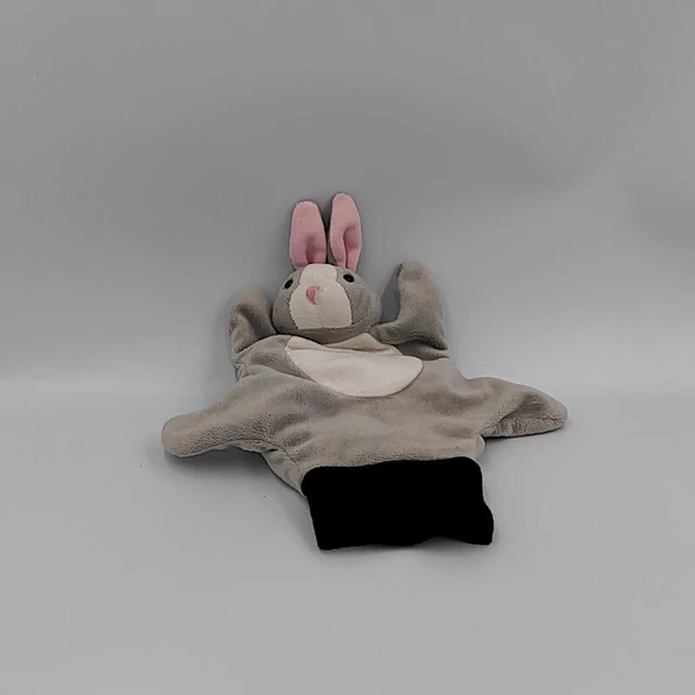 Doudou plat marionnette lapin gris blanc HANDPUPPETS - 30727