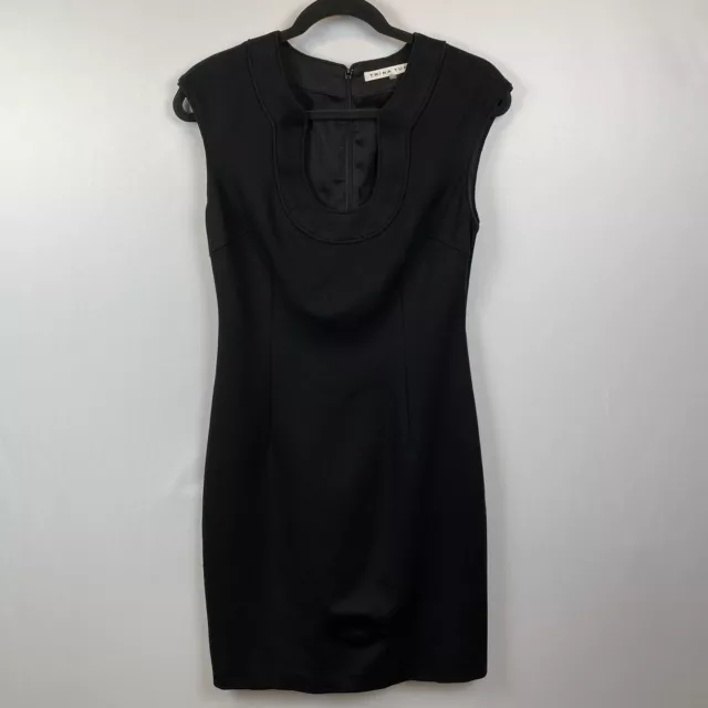 Trina Turk Black Sheath Dress Career V-neck Seamed Detail Lined Size 4